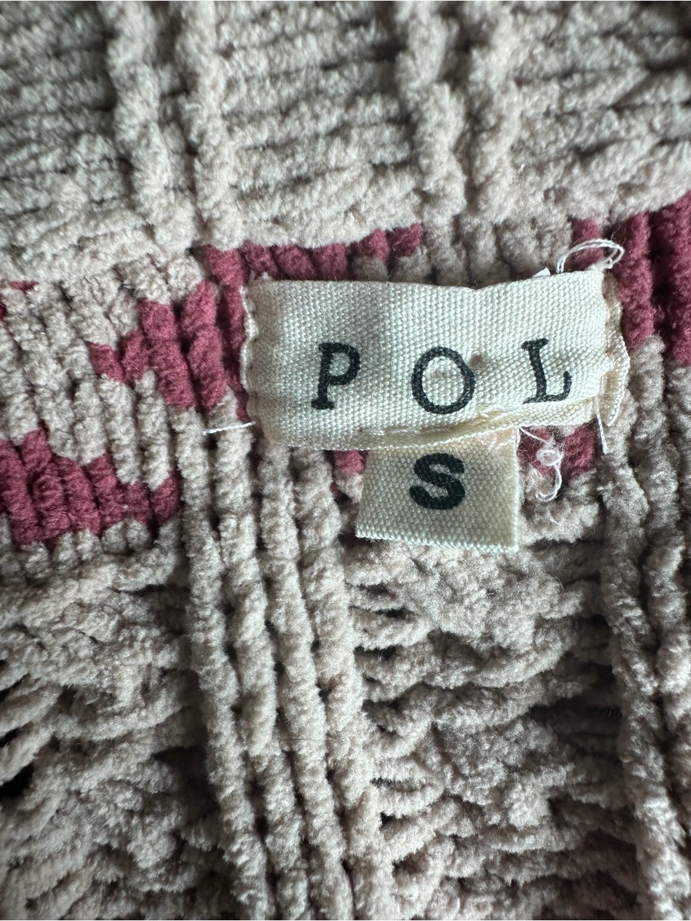 POL Beige & Dusty Rose Patterned Open-Front Knit Cardigan Sweater - Picture 6 of 7